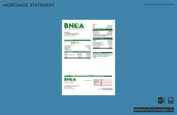 Hypothekenabrechnung der malischen Nationalbank für landwirtschaftliche Entwicklung (BNDA) (Beispielvorschau in Word und PDF)